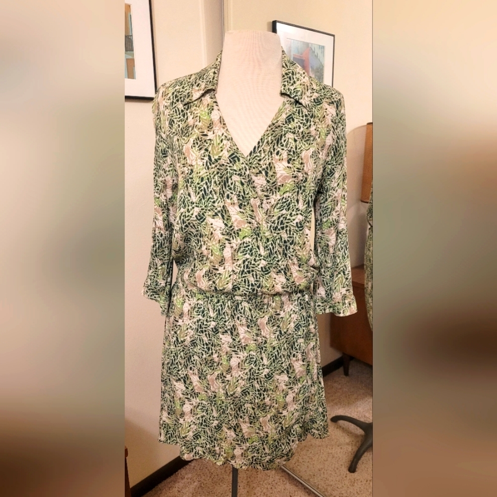 CAbi Faux Wrap Green Botanical Dress